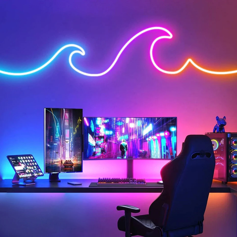 IP67 Tuya WiFi 12V RGBIC Neon Light Led Strips 96LEDs/m Smart RGB Chasing Led Neon Rope Tape For Room Decoration Work With Alexa