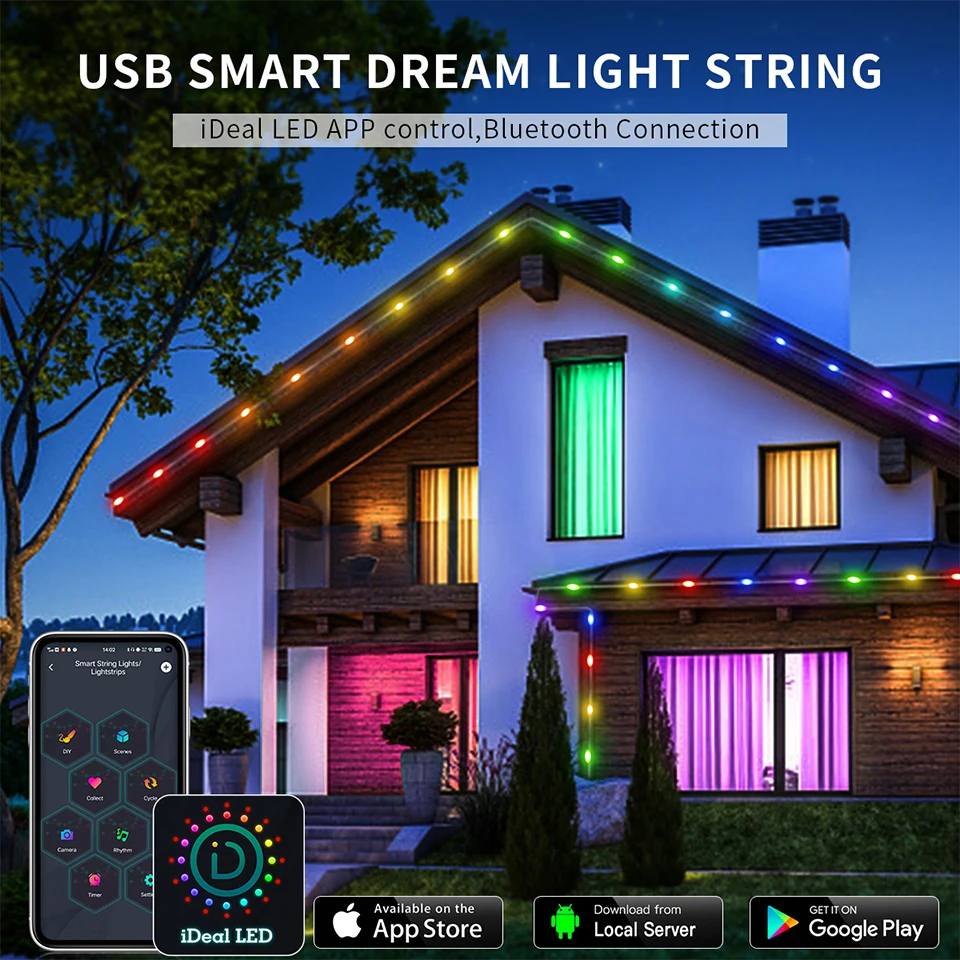 20M 10M 5M LED Festival Lights Fairy String Light Smart Bluetooth Addressable Curtain Lights Garland Festoon Home Party Decor