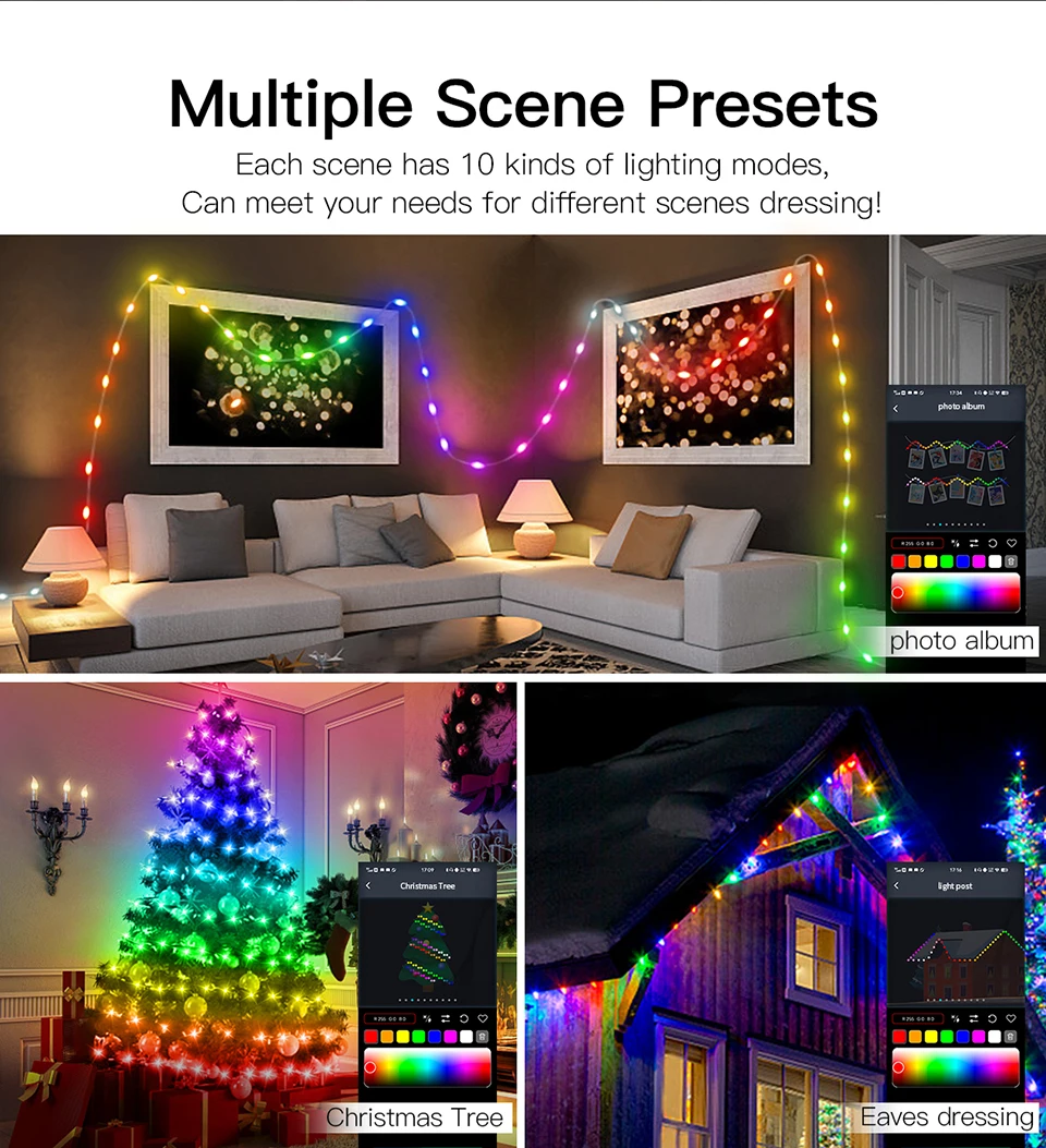 20M 10M 5M LED Festival Lights Fairy String Light Smart Bluetooth Addressable Curtain Lights Garland Festoon Home Party Decor
