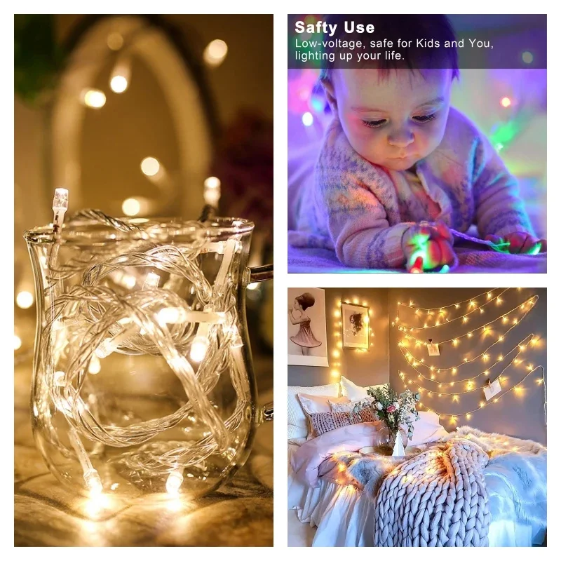 1/2/4/10M LED Outdoor Lights Garland Fairy Light Battery-operated Waterproof Christmas Ornament Wedding Garden New Year's Decor
