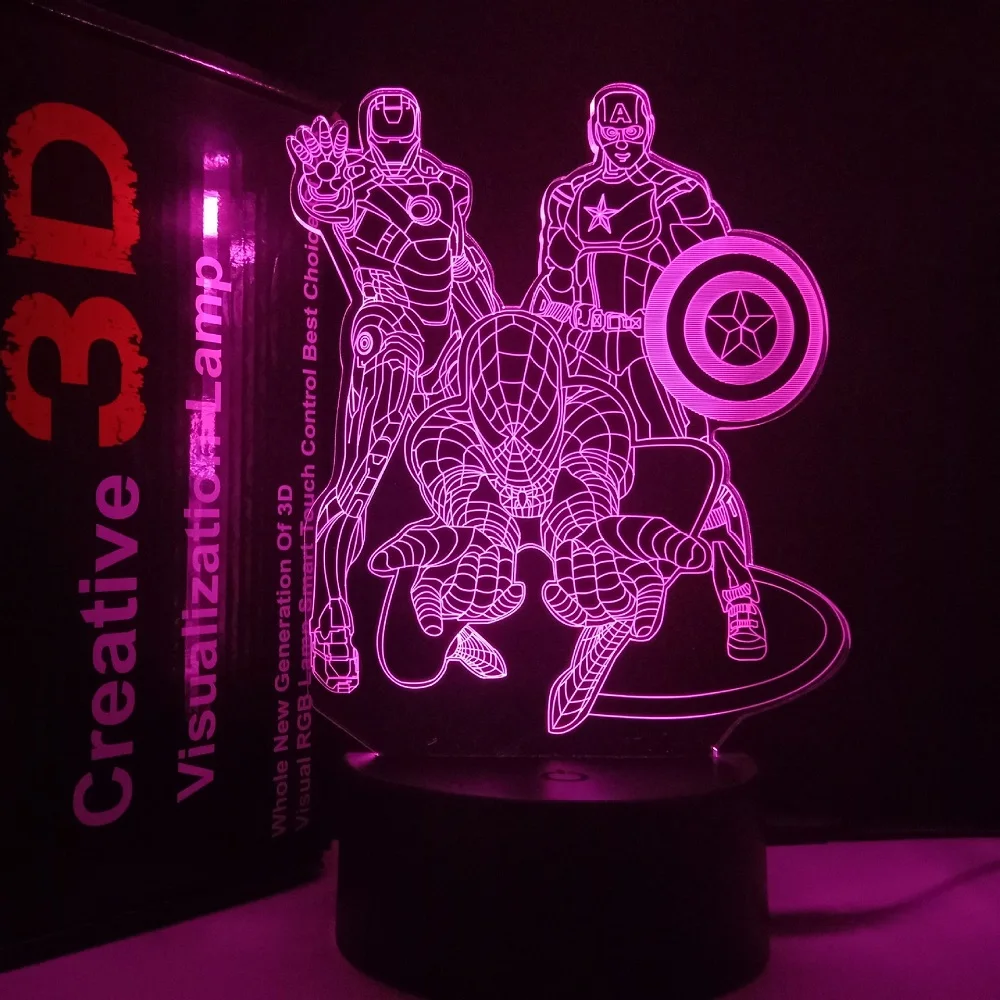 Hot Toys Iron Man Spiderman Iron Man 3D Acrylic Night Light 16 Colors Touch Remote Control Night Light Christmas Memorial Gift