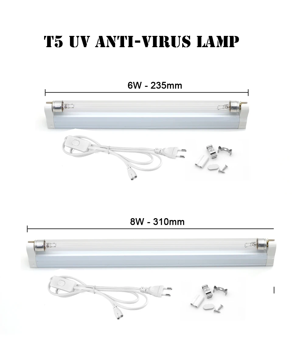 220V 110V 8W 6W Steril Lamp Germicidal Ultraviolet Light Quartz Lamp T5 Tube UVC Bactericidal LED Lamp UV Lamp Sterilization