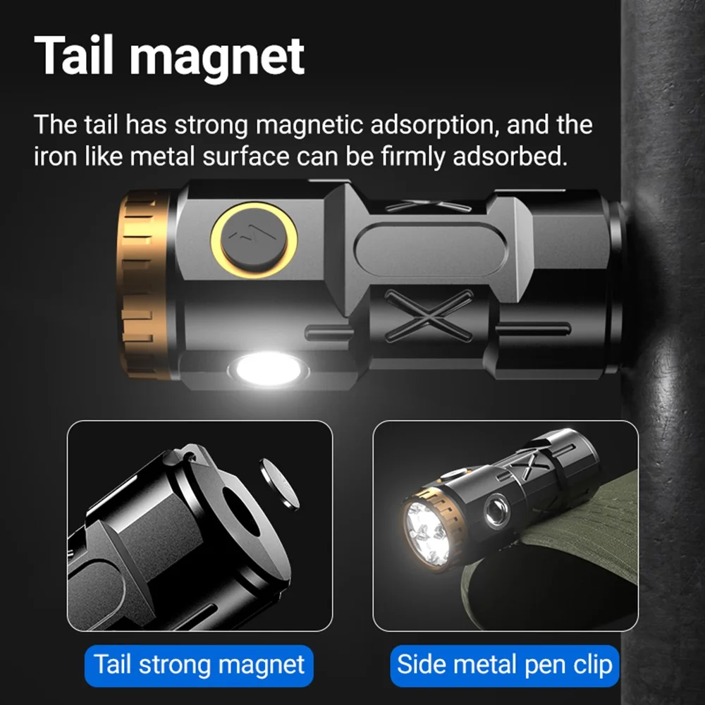 4xP35 Led Mini Palm Small Flashlight Usb Charging Portable COB Side Light Home Fishing Hiking Camping Magnet Pocket Work Torch