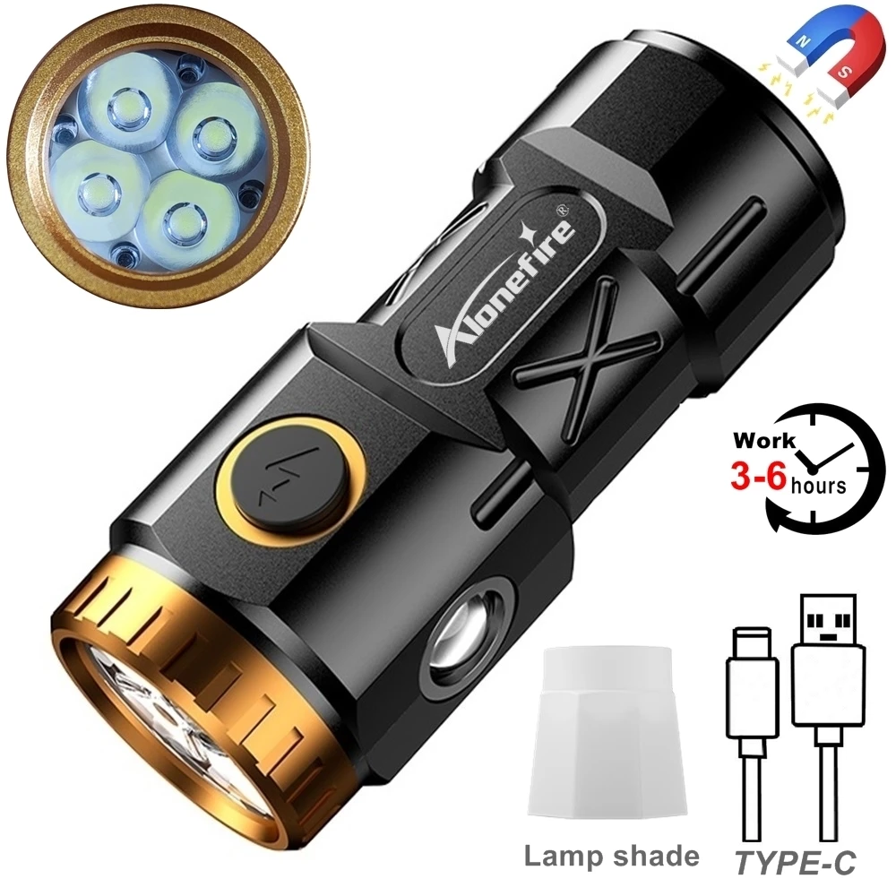 4xP35 Led Mini Palm Small Flashlight Usb Charging Portable COB Side Light Home Fishing Hiking Camping Magnet Pocket Work Torch