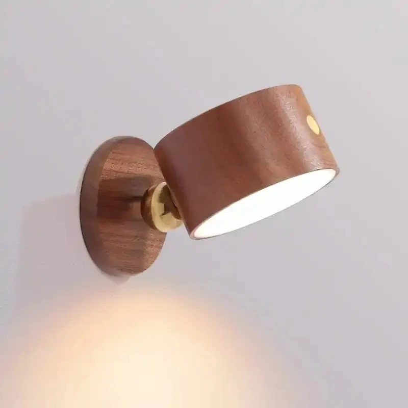 Wooden Indoor Bedroom Living Room Wall Mounted Lamp Down Touch Usb Charging 360 Degree Rotating Magnetic Sconce Light