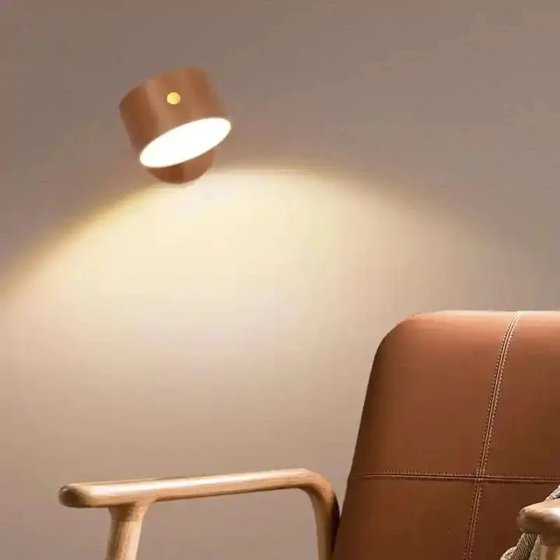 Wooden Indoor Bedroom Living Room Wall Mounted Lamp Down Touch Usb Charging 360 Degree Rotating Magnetic Sconce Light