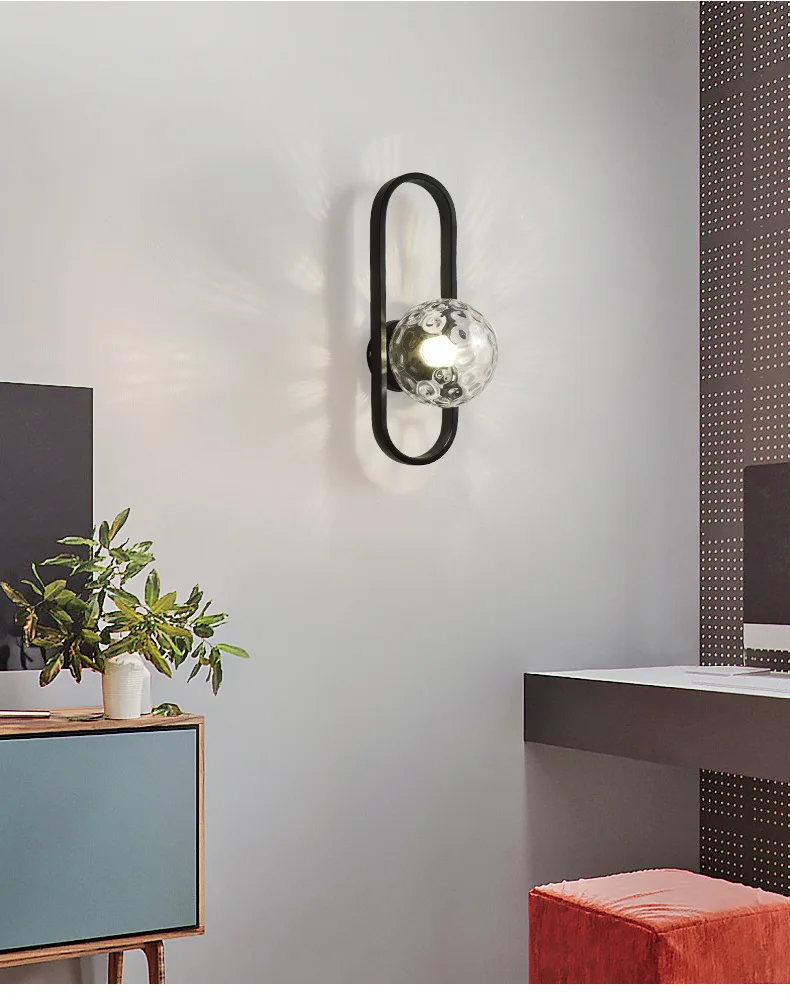 Modern Minimalist LED Wall LampS Bedroom Bedside LED E27 Wall Sconce Lamp Staircase Living Room Background Wall Glass Wall Light