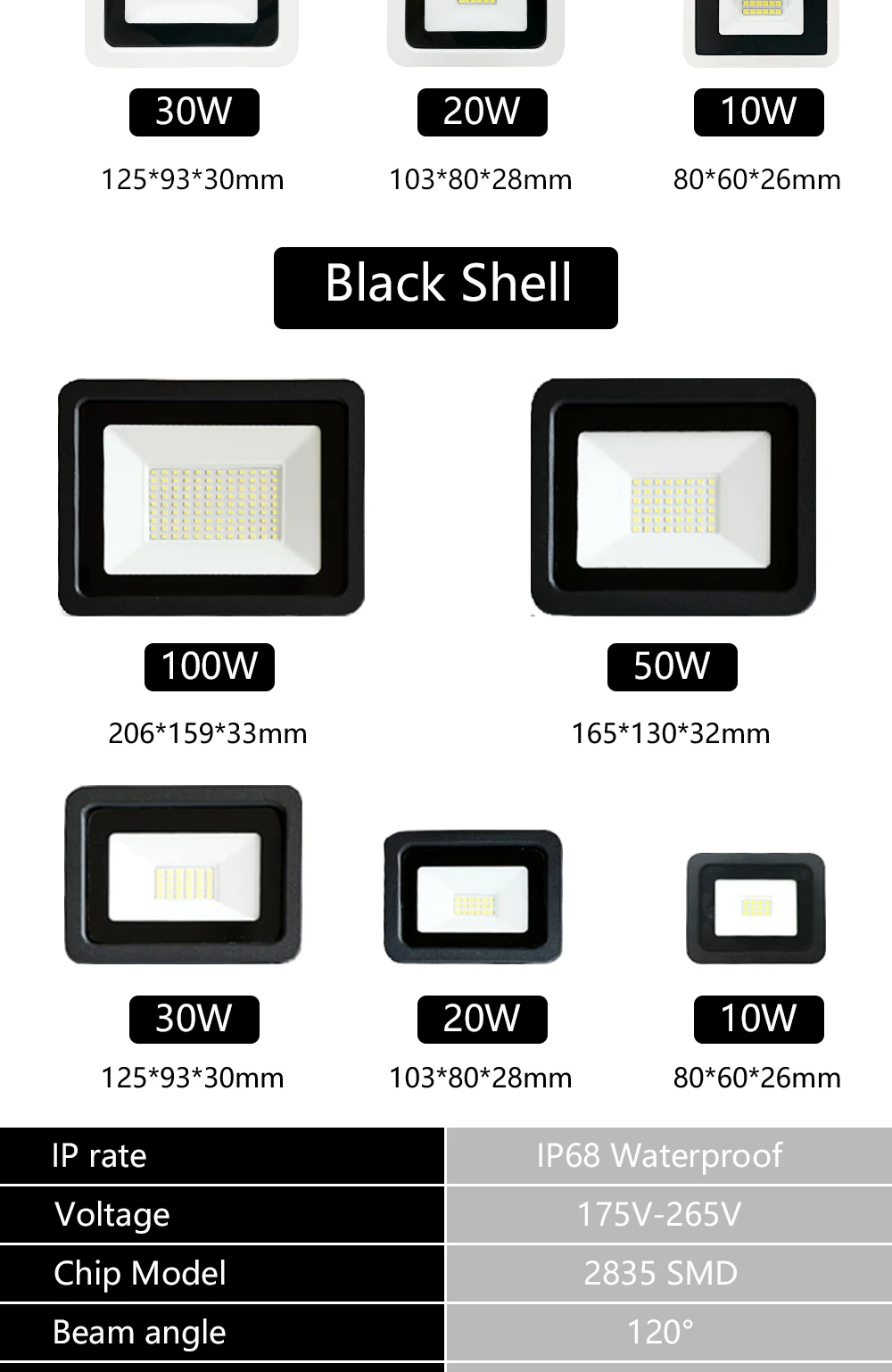 LED Flood Light 100W 50W 30W 20W 10W AC 220V Outdoor IP68 Waterproof Reflector Spotlight Street Light Wall Lamp Garden Lighting