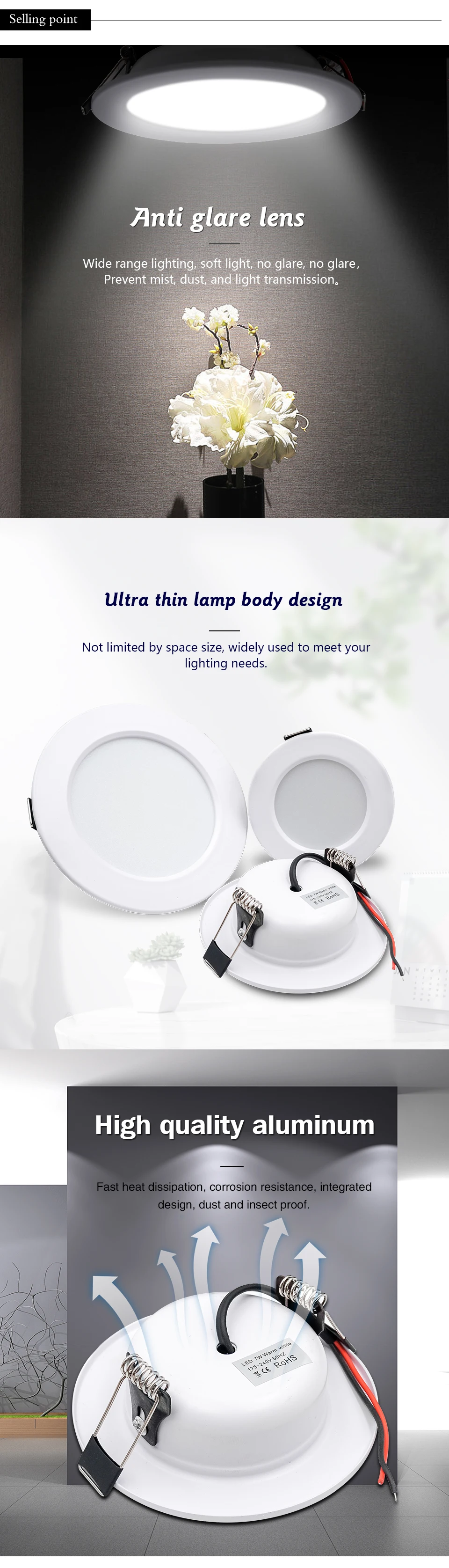 10pcs/lot LED Downlight 5W 9W 12W 15W 18W Recessed Round Led Ceiling Lamp AC110V 220V DC12V 24V Indoor Lighting Warm/Cold White