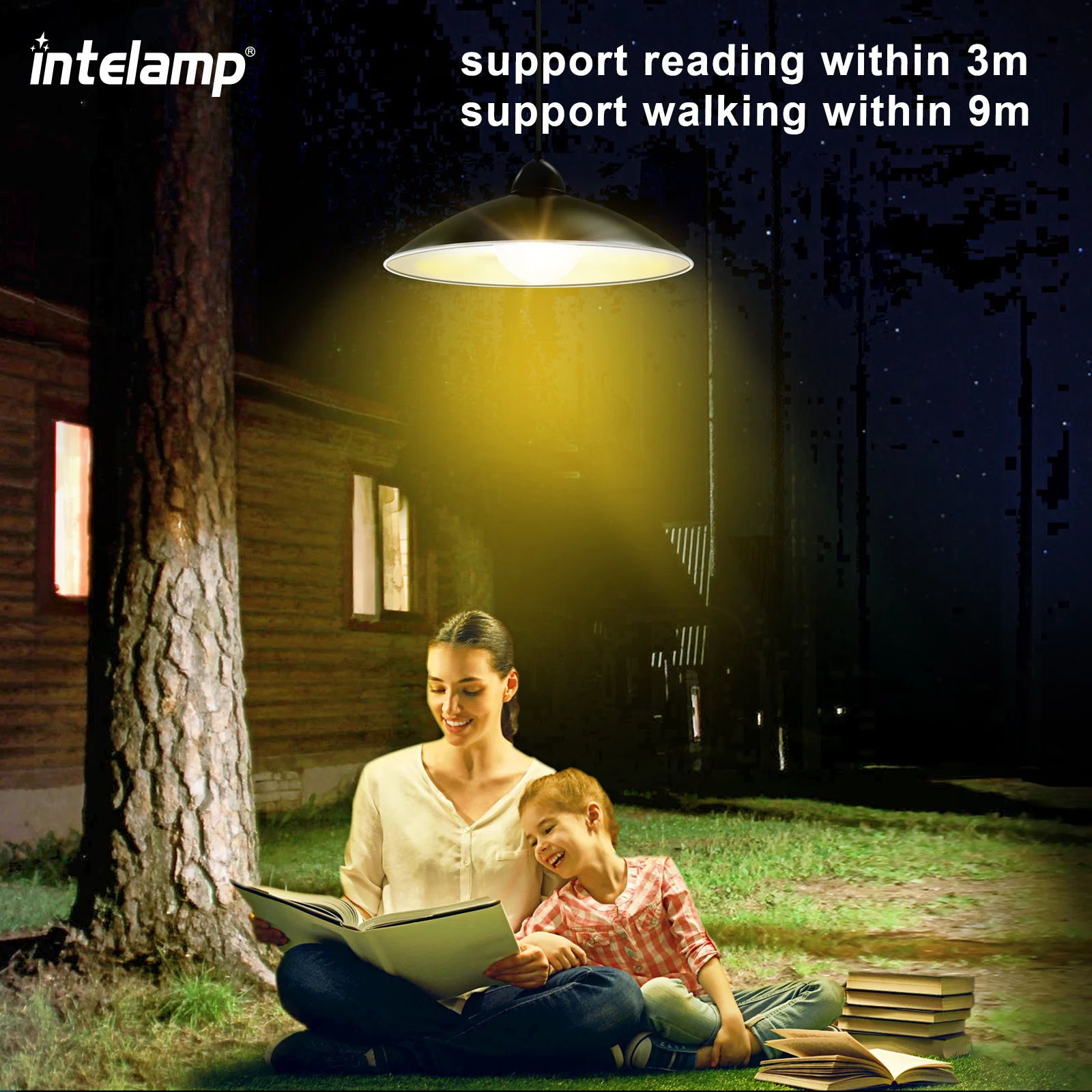 Intelamp Solar Pendant Lights Indoor Outdoor 4000mAh Gazebo Shed Chandeliers With Remote All Day/Night Mode 16.4Ft Hanging Light
