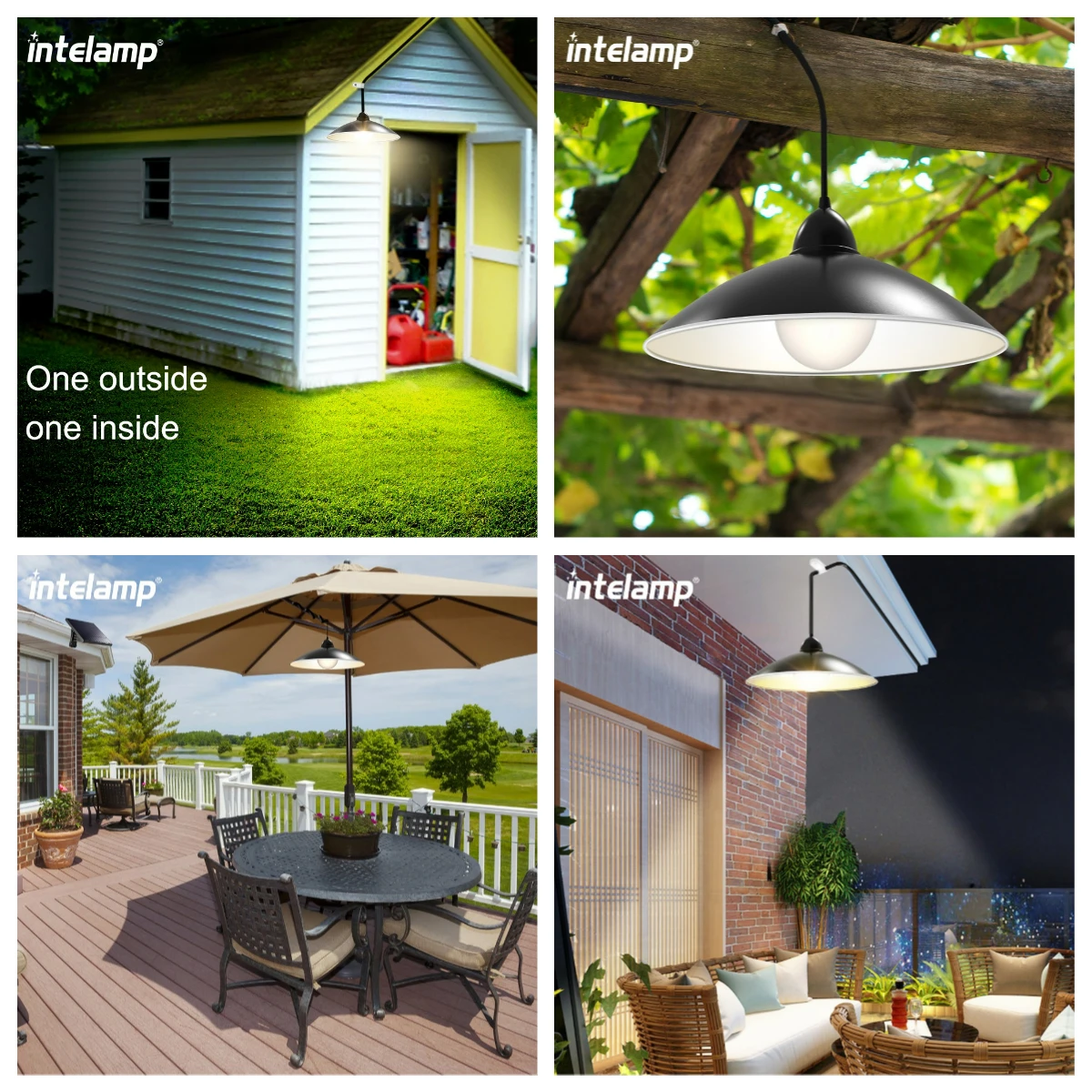 Intelamp Solar Pendant Lights Indoor Outdoor 4000mAh Gazebo Shed Chandeliers With Remote All Day/Night Mode 16.4Ft Hanging Light