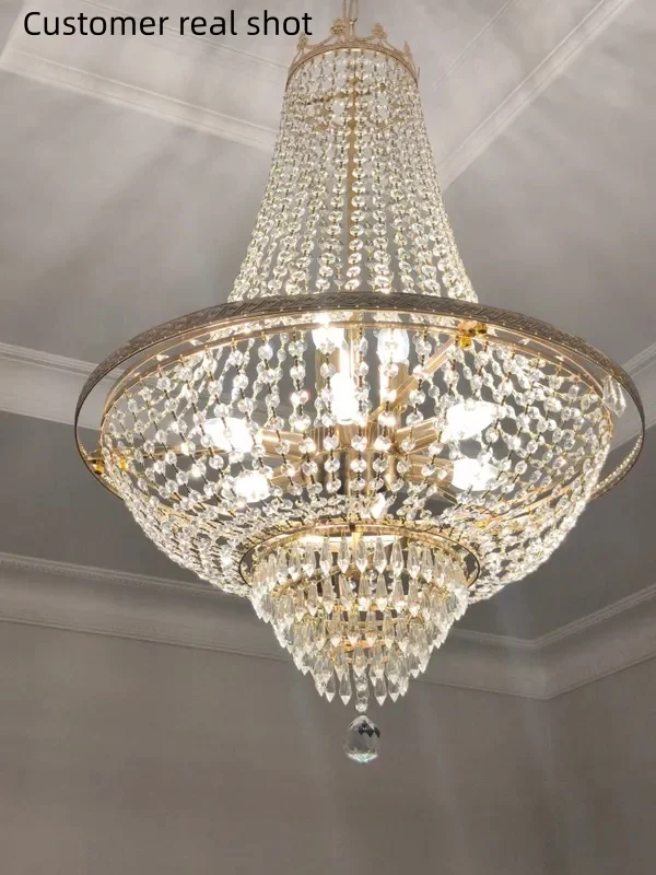 LED Pendant Light Luxury For Living Room Crystal Chandelier Hotel Lobby Villa High Ceiling Staircase European-Style Chandelier