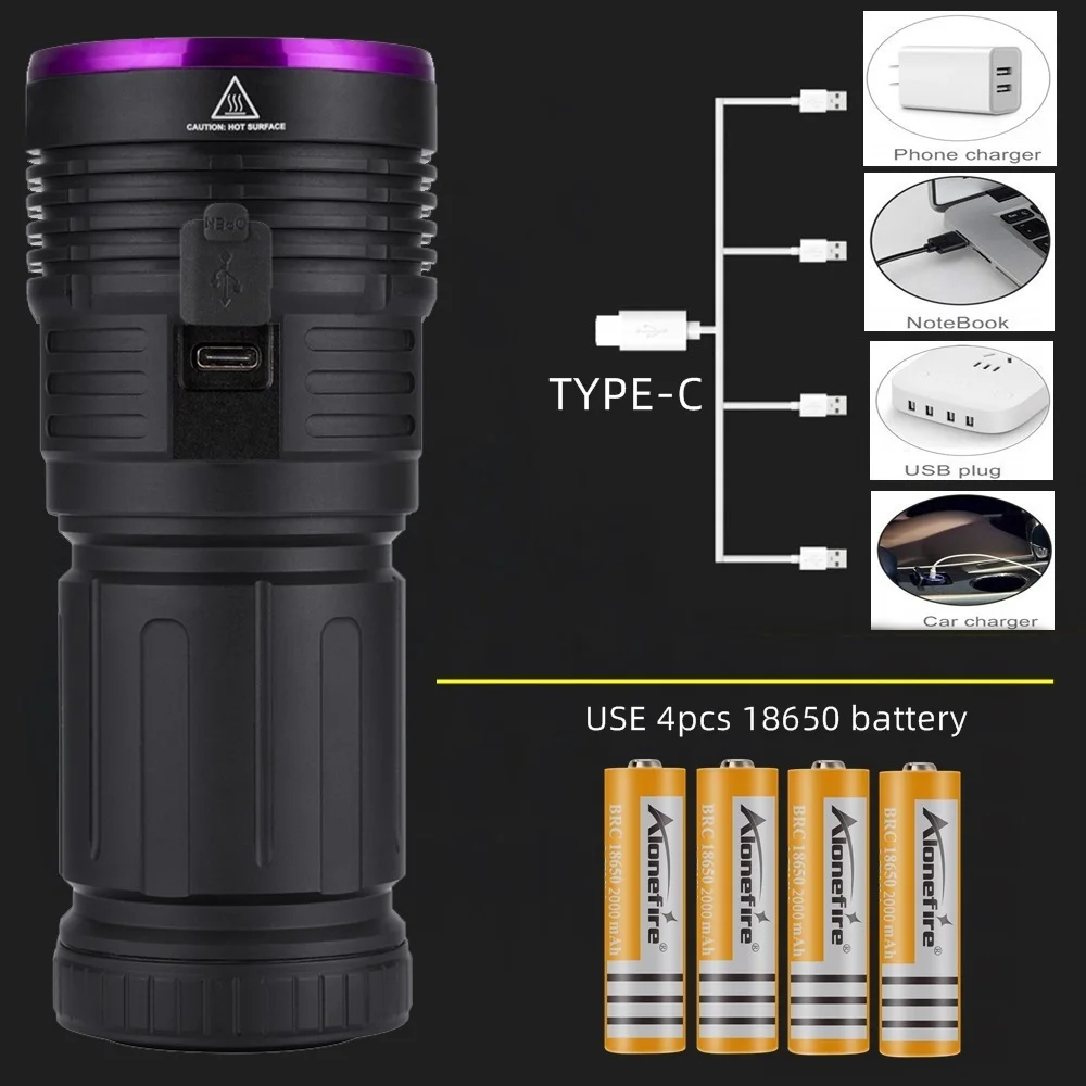 80W 365nm UV Flashlight Ultraviolet Ultra Violets Black Light Torch Pet Moss Detector Cat Dog Stains Bed Bug Moldy Food SV84