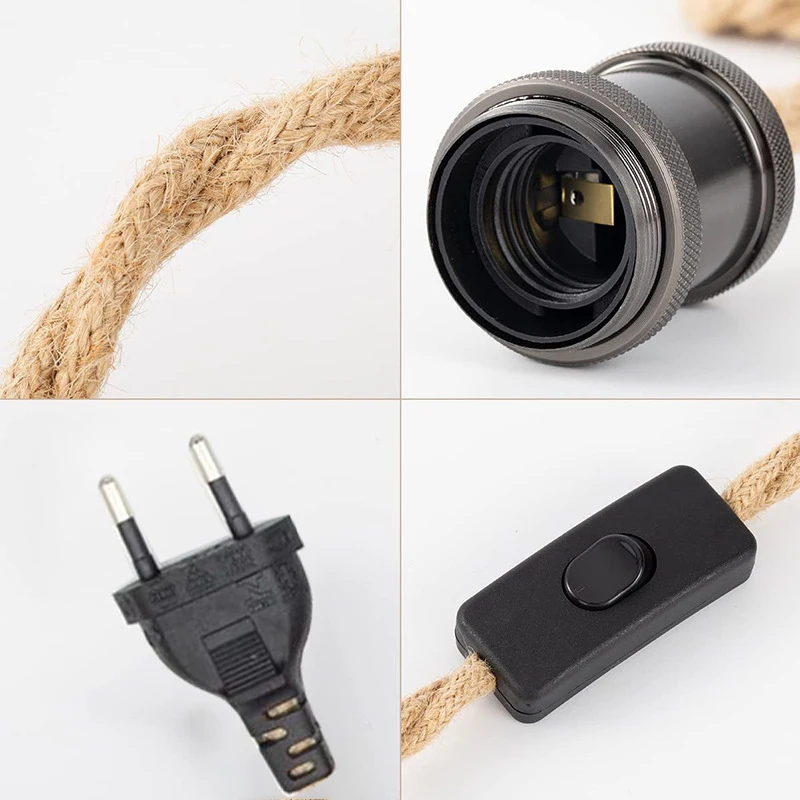 4.5M 3M Power Cord Pendant Light Twist Hemp Rope Cables E26 E27 Lamp Holder EU Plug with Switch Wire Socket Cord Cable
