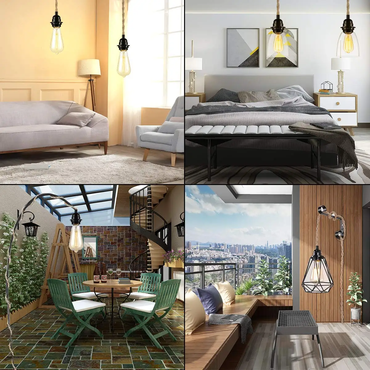 4.5M 3M Power Cord Pendant Light Twist Hemp Rope Cables E26 E27 Lamp Holder EU Plug with Switch Wire Socket Cord Cable