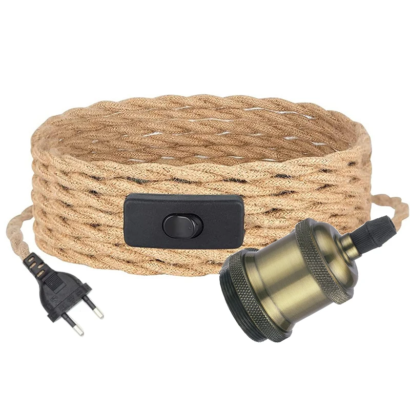 4.5M 3M Power Cord Pendant Light Twist Hemp Rope Cables E26 E27 Lamp Holder EU Plug with Switch Wire Socket Cord Cable