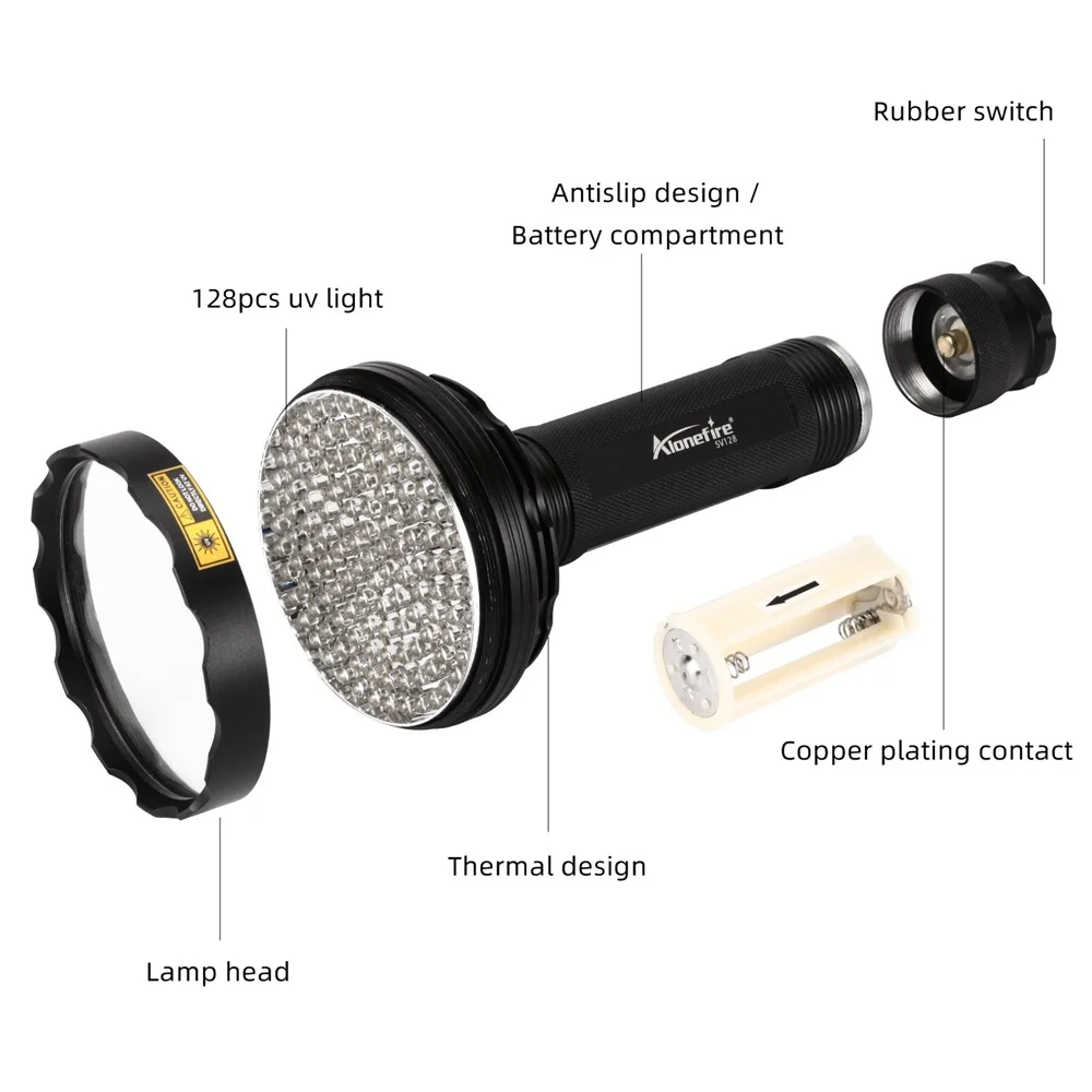 128LED 395nm UV Flashlight High Power Ultraviolet Torch Money Ore Pet Stains Invisible ink Scorpion Marker Fluorescent light