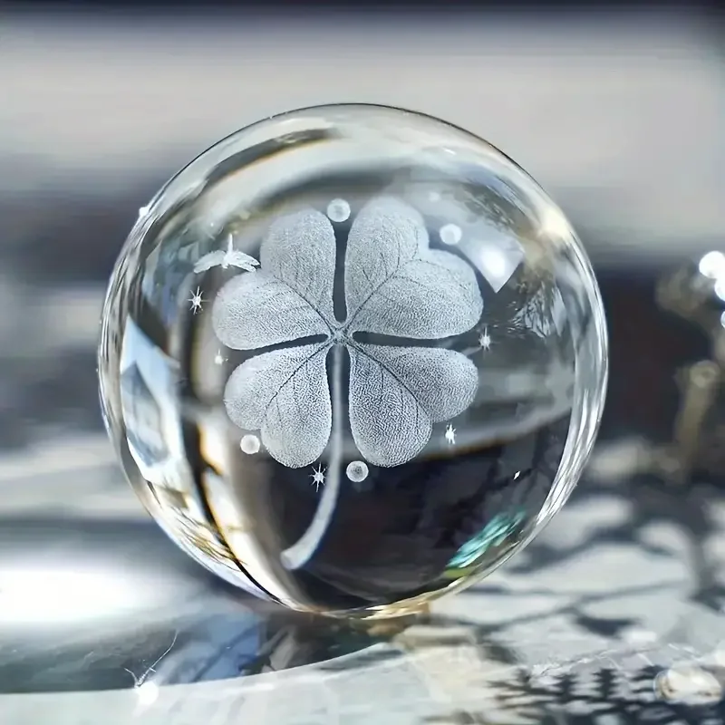 1pc 3D Four-Leaf Clover Crystal Ball with Colored Light Base, Family Bedroom Decoration Gift, Birthday, Mother's Day Gift