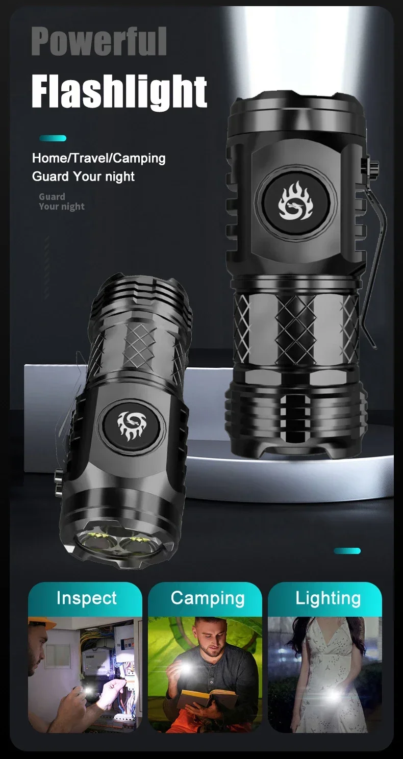 High Quality 3*SST20 LED Flashlight 18350 Super Bright Torch Rechargeable USB Light Waterproof with CAP CLIP for Hiking Camping