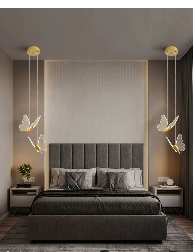 Nordic Butterfly Led Pendant Lamp Bedside Staircase Bedroom Hanging Lamps For Ceiling Art Indoor Lighting Light Fixture