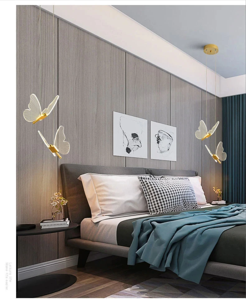 Nordic Butterfly Led Pendant Lamp Bedside Staircase Bedroom Hanging Lamps For Ceiling Art Indoor Lighting Light Fixture