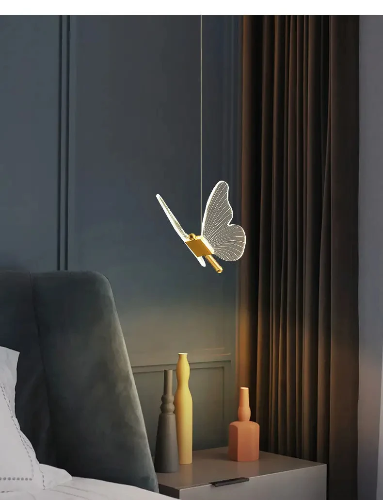 Nordic Butterfly Led Pendant Lamp Bedside Staircase Bedroom Hanging Lamps For Ceiling Art Indoor Lighting Light Fixture