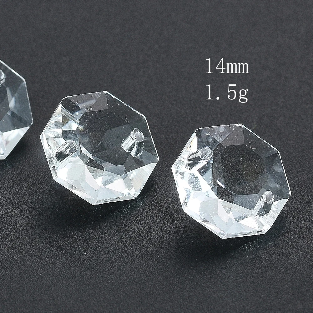 14mm 10PCS 3D Crystal Octagon Beads Chandelier Replacements Parts Hanging Pendant Prism Suncatcher Loose Bead DIY Jewelry Making