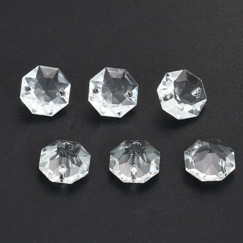 14mm 10PCS 3D Crystal Octagon Beads Chandelier Replacements Parts Hanging Pendant Prism Suncatcher Loose Bead DIY Jewelry Making
