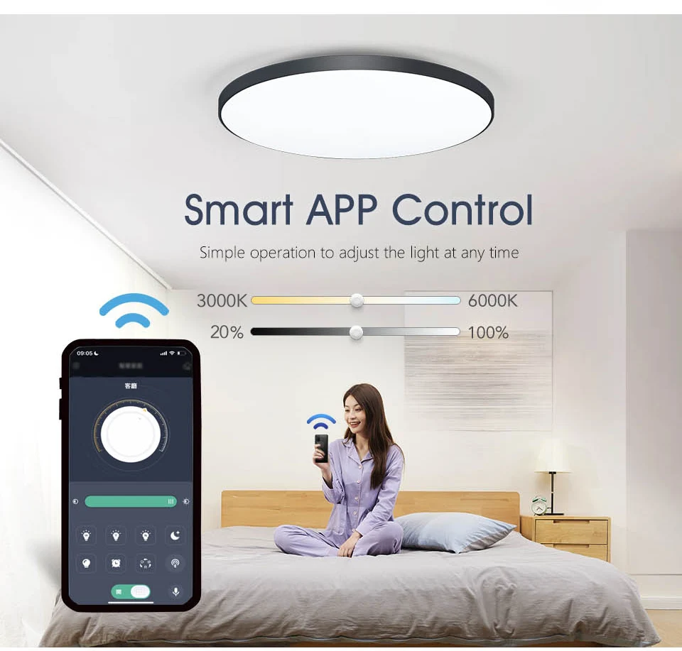 MARPOU 110V 220V 36W 50W 80W Smart Round Ceiling Light with bluetooth APP Remote control Waterproof Ceiling light bathroom