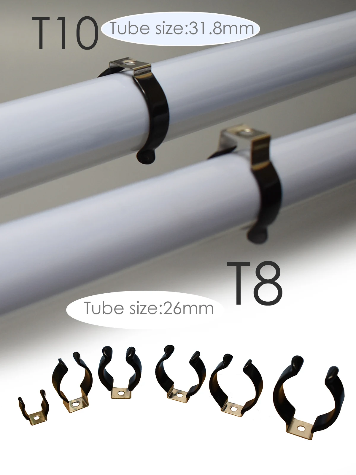Black PVC T5 T8 T9 T10 T12 Tube Holders LED Light Bulb Clamps Support Fluorescent Tube Replacement Mounting Accessories U Clip