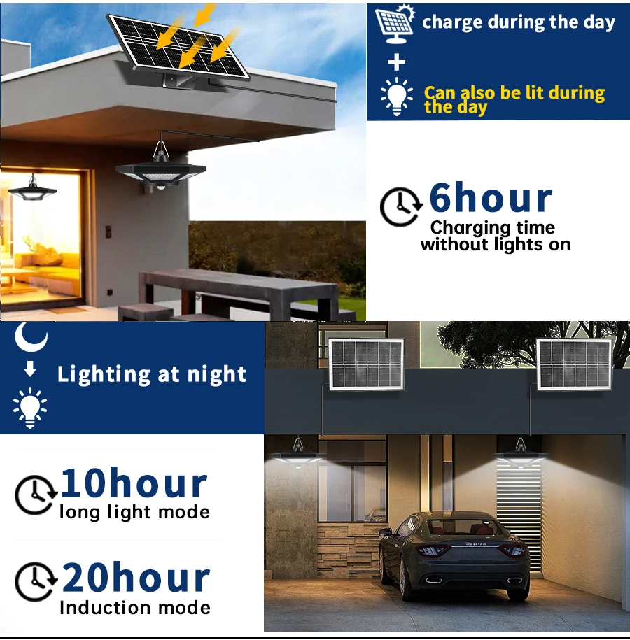 Solar Shed Light Solar Pendant Light For Indoor Outdoor 180 LED 1000LM Solar Lamp With Remote Control for Barn Gazebo Garage