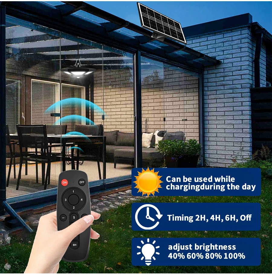 Solar Shed Light Solar Pendant Light For Indoor Outdoor 180 LED 1000LM Solar Lamp With Remote Control for Barn Gazebo Garage