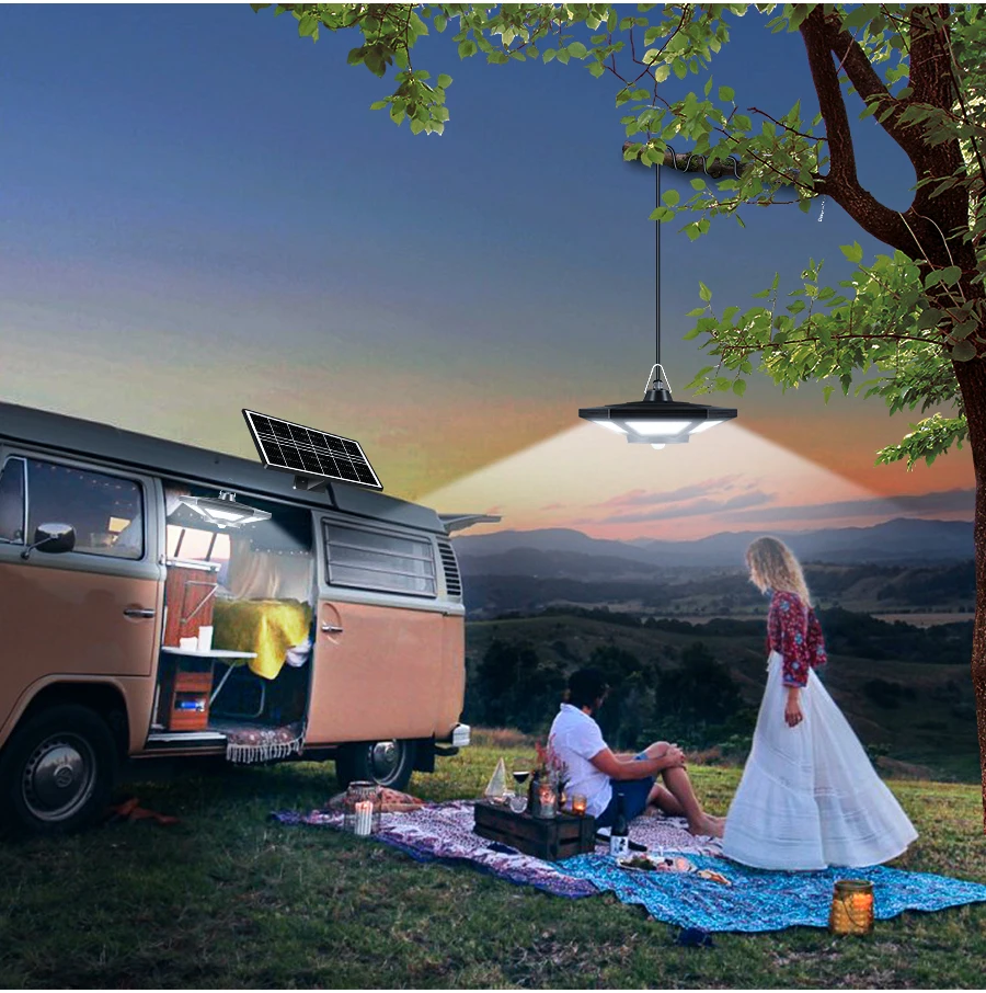 Solar Shed Light Solar Pendant Light For Indoor Outdoor 180 LED 1000LM Solar Lamp With Remote Control for Barn Gazebo Garage