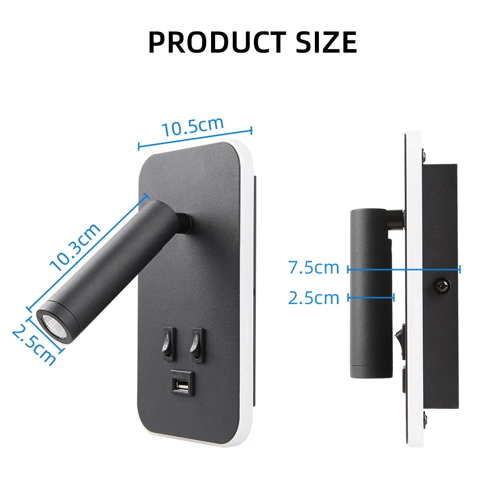 Chargeable USB Port Wall Lamp Rotatable Head Bedside Lighting Bedroom Led Wall Lights Home Decor Wall Sconce for Living Room