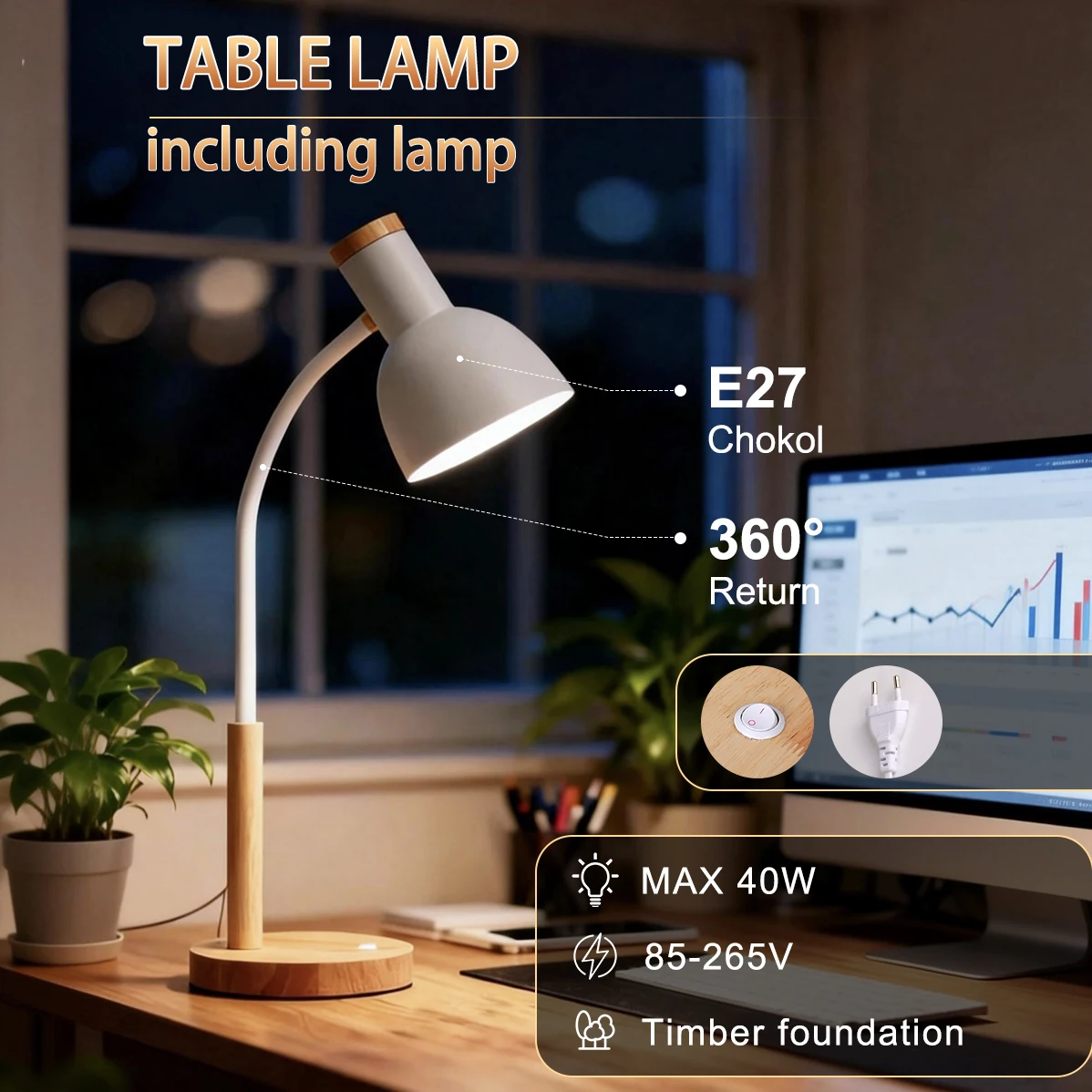 LED Desk Lamp E27 Base Table Lamps Replaceable Bulb Bedside Light Room Led Night Light For Bedroom Office Study Reading Lighting