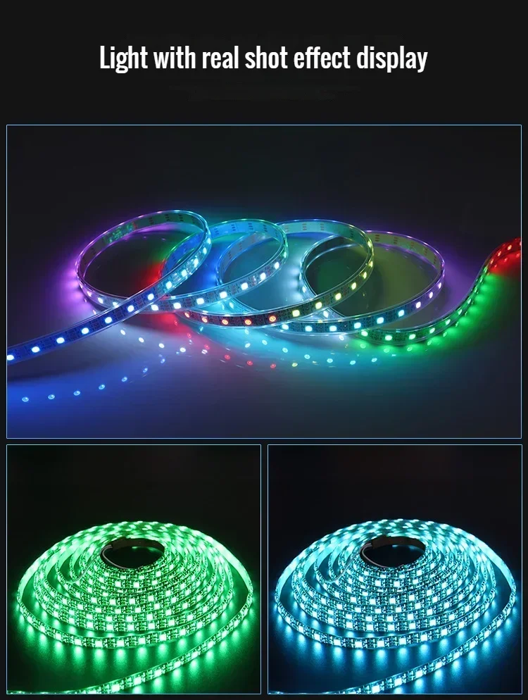 5m RGB Colored Light WS2812B 5050 RGBIC 5V Smart Waterproof LED Strip Individually Addressable IC 30/60/144Pixels/Leds/m Light