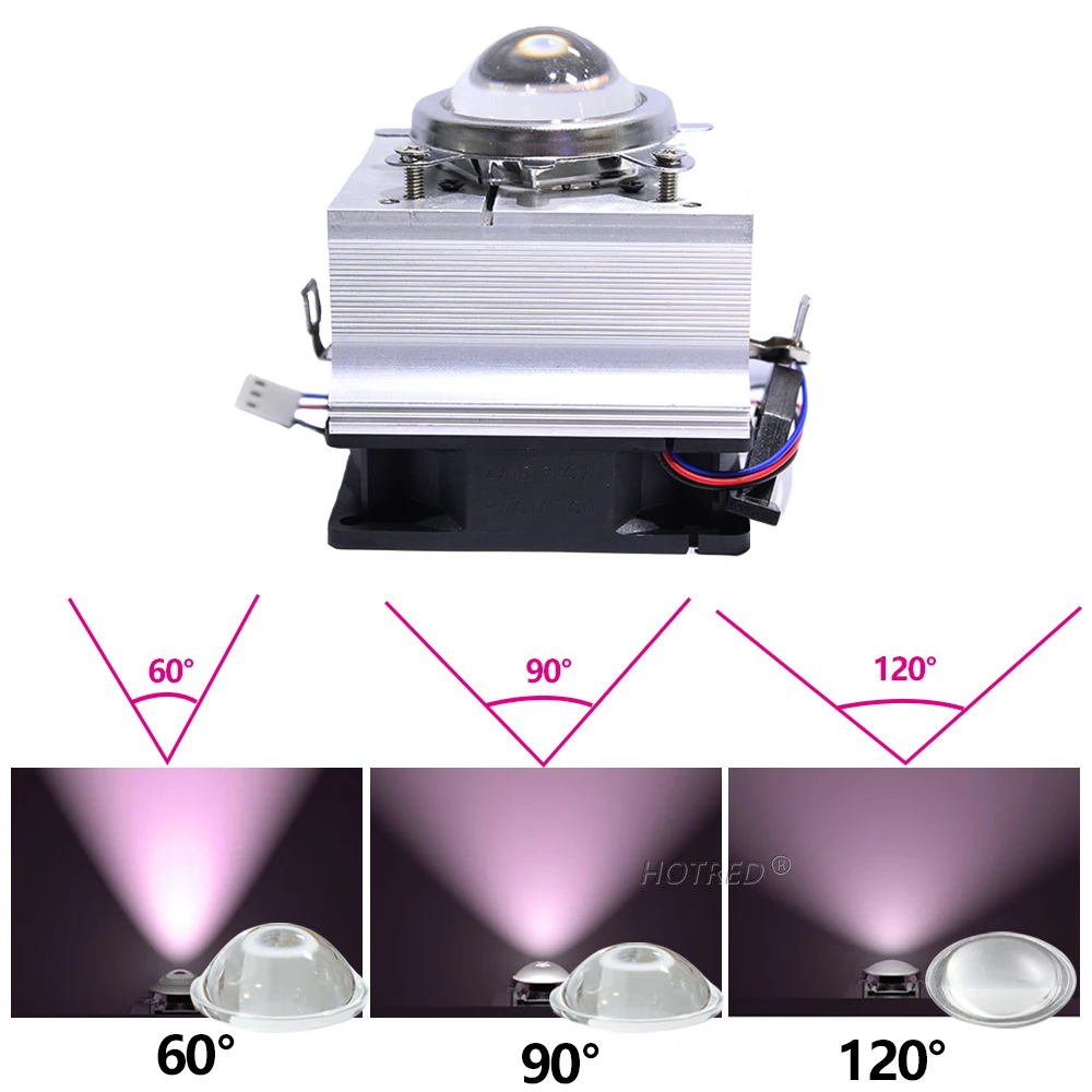 LED Heatsink Aluminium Cooling Radiator + 60 /120 Degrees 44mm Lenes + Reflector + Bracket 12V Fans For 20W 30W50W 100W Chip COB