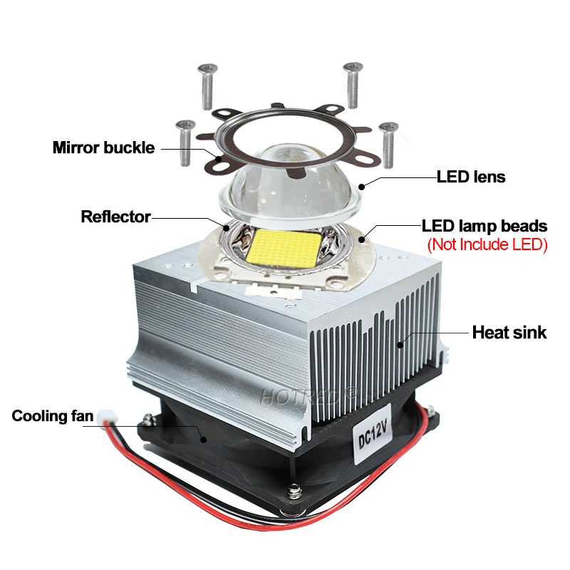 LED Heatsink Aluminium Cooling Radiator + 60 /120 Degrees 44mm Lenes + Reflector + Bracket 12V Fans For 20W 30W50W 100W Chip COB
