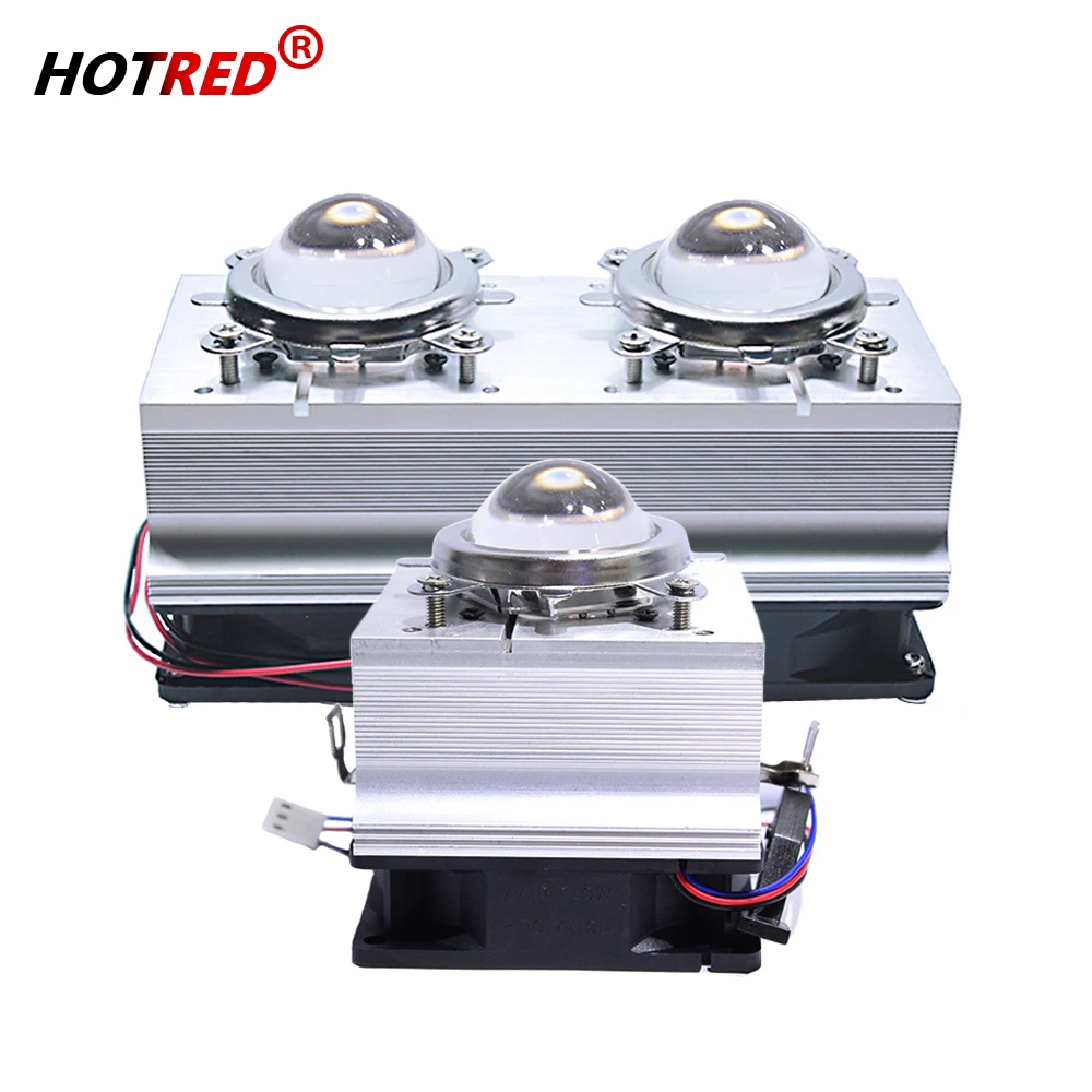 LED Heatsink Aluminium Cooling Radiator + 60 /120 Degrees 44mm Lenes + Reflector + Bracket 12V Fans For 20W 30W50W 100W Chip COB