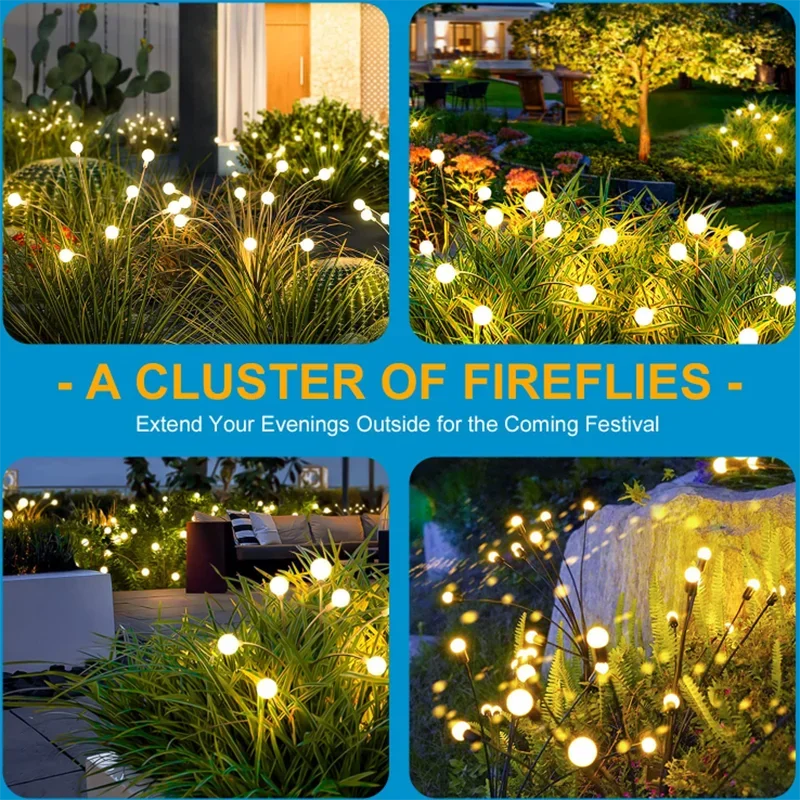 1~2Pcs Solar Garden Lights Firefly Floor Lights Outdoor 6/8/10LED Lights Garden Decorative Ball Lights For Garden Outdoor Decor
