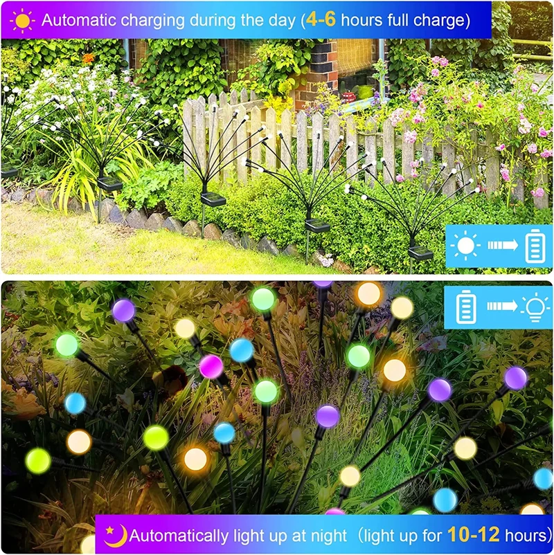 1~2Pcs Solar Garden Lights Firefly Floor Lights Outdoor 6/8/10LED Lights Garden Decorative Ball Lights For Garden Outdoor Decor