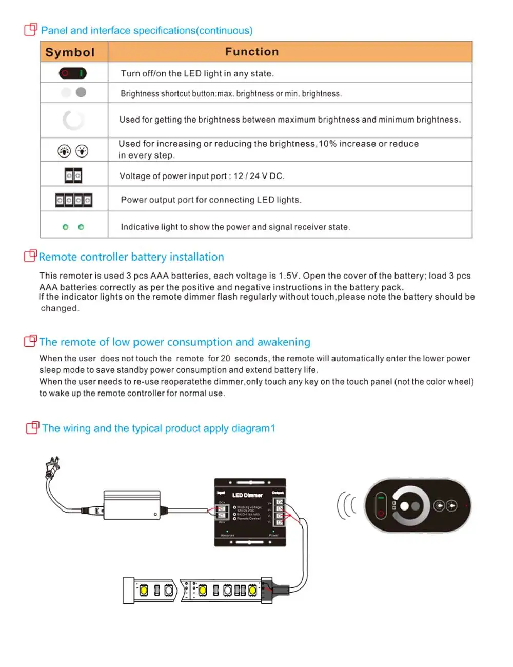 LED Touch Remote Control DC12V-24V 18A PWM LED Light Strip Dimmer with Adjustable Sliding Remote Control, Adjustable Brightness