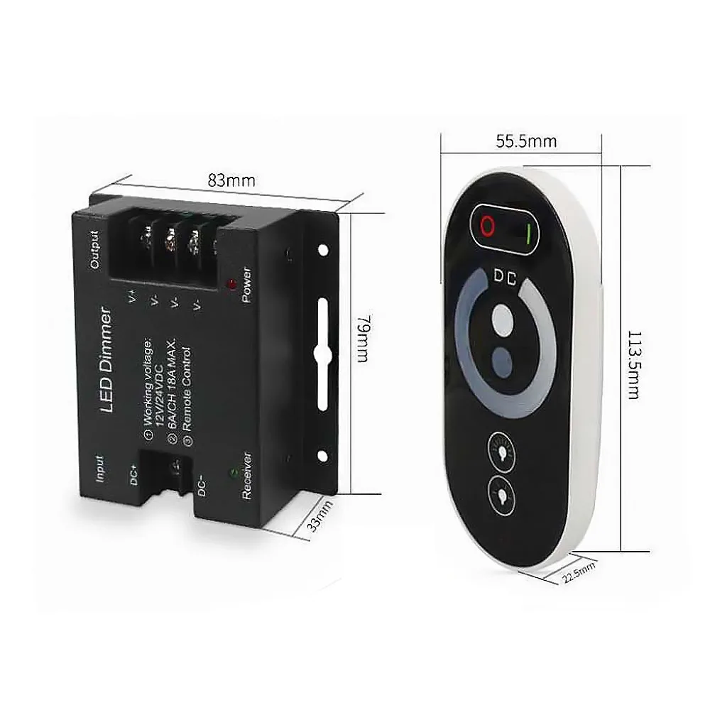LED Touch Remote Control DC12V-24V 18A PWM LED Light Strip Dimmer with Adjustable Sliding Remote Control, Adjustable Brightness