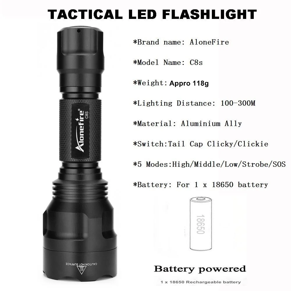C8 Classic High Power Led Tactical Flashlight Outdoor Hiking Travel Fishing Camping Hunting Portable Night Lighting Torch Lamp