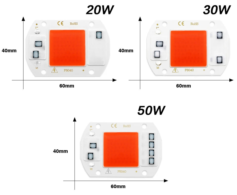 6PCS/lot COB LED Lamp Chip Diode Grow Plant Light AC 110V 220V 10W 20W 30W 50W LED Beads Lamp Box Full Spectrum No Need Driver