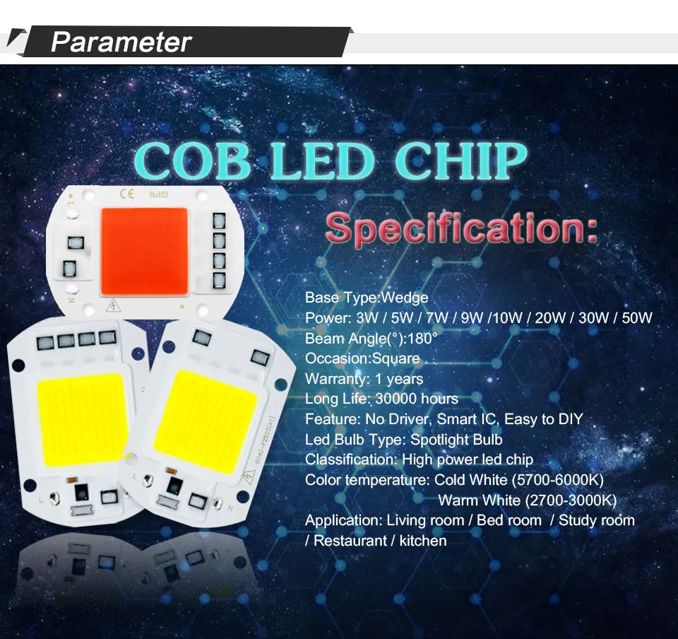 6PCS/lot COB LED Lamp Chip Diode Grow Plant Light AC 110V 220V 10W 20W 30W 50W LED Beads Lamp Box Full Spectrum No Need Driver