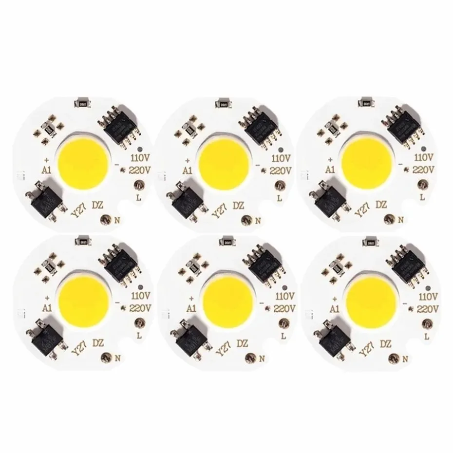 6Pcs/lot LED 3W 5W 7W 10W 12W COB Chip Lamp 220V Smart IC No Need Driver LED Bulb For Flood Light Cold White Warm White