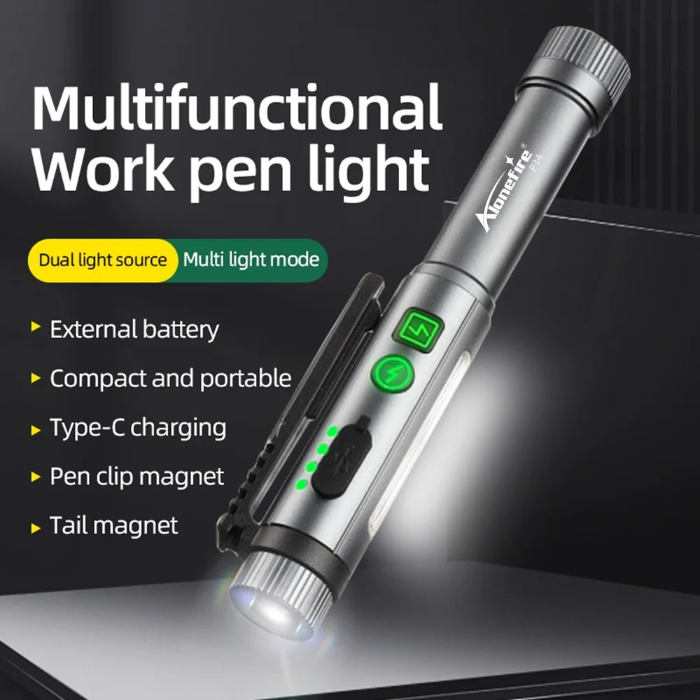 2-in-1 High Bright COB Pen Light Mini Flashlight USB Rechargeable Portable Night Emergency Torch Outdoor Camping Hiking Work Lam
