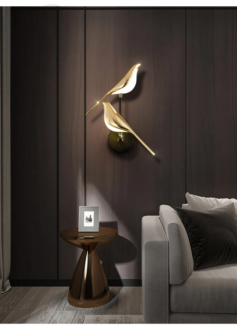 Nordic LED Golden Bird Wall Lamp Parlor Bar Bedside Hanging Light Novelty Rotatable Wall Lamp Bedroom Bedside Indoor Sconce