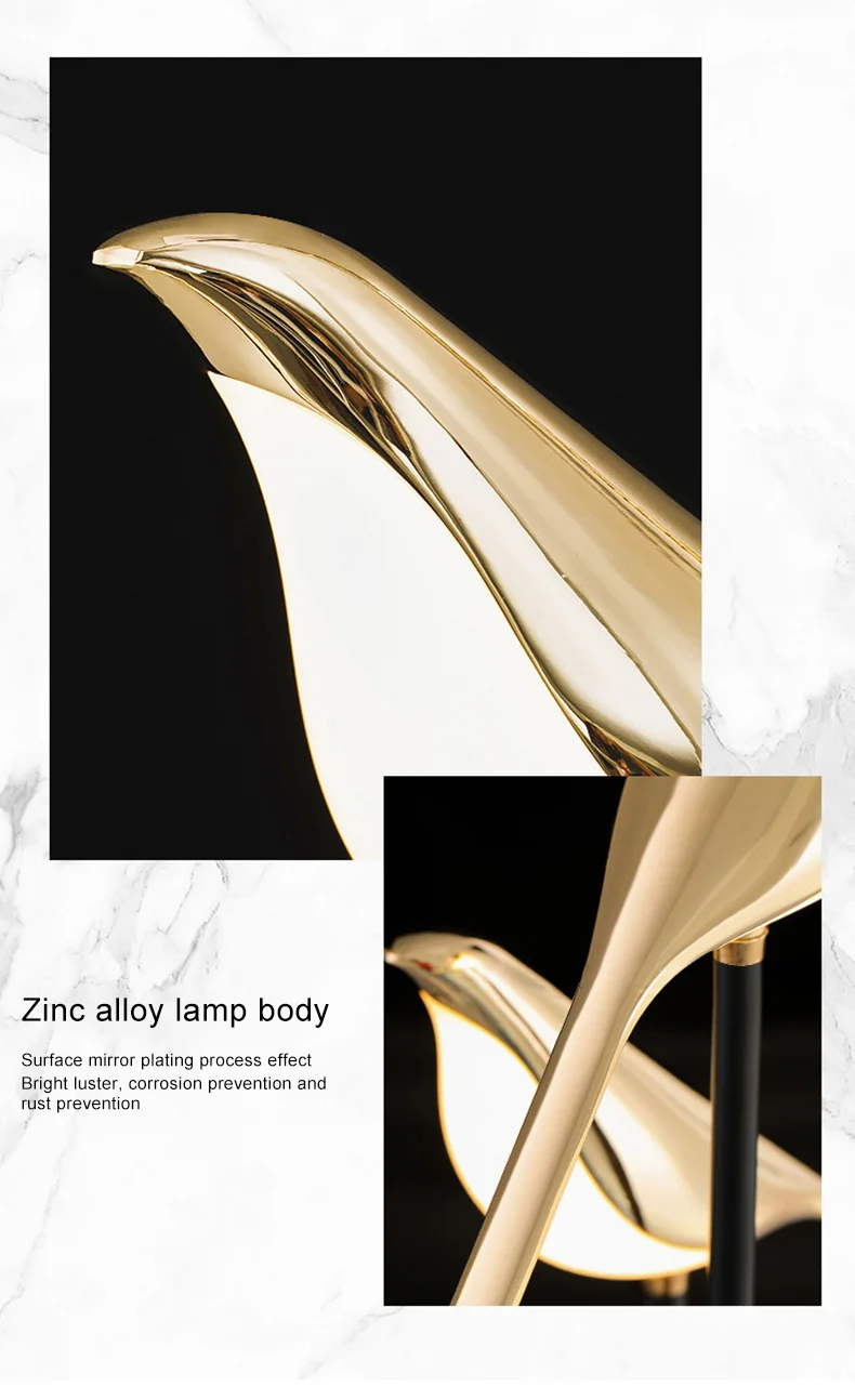 Nordic LED Golden Bird Wall Lamp Parlor Bar Bedside Hanging Light Novelty Rotatable Wall Lamp Bedroom Bedside Indoor Sconce